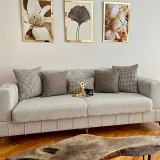 Modern Çiçek Gold Çerçeveli 3lü Taplo