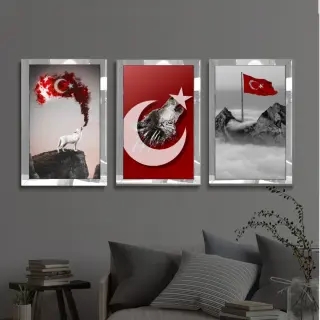 Pleksi Çerçeveli Ülkücü 3lü Tablo